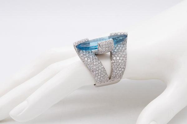 *Palmiero Milan 18 kt white gold ring with 18.98 Ctw in diamonds & Aquamarine