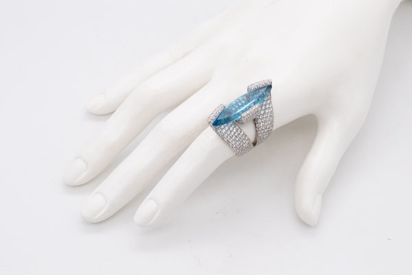 *Palmiero Milan 18 kt white gold ring with 18.98 Ctw in diamonds & Aquamarine