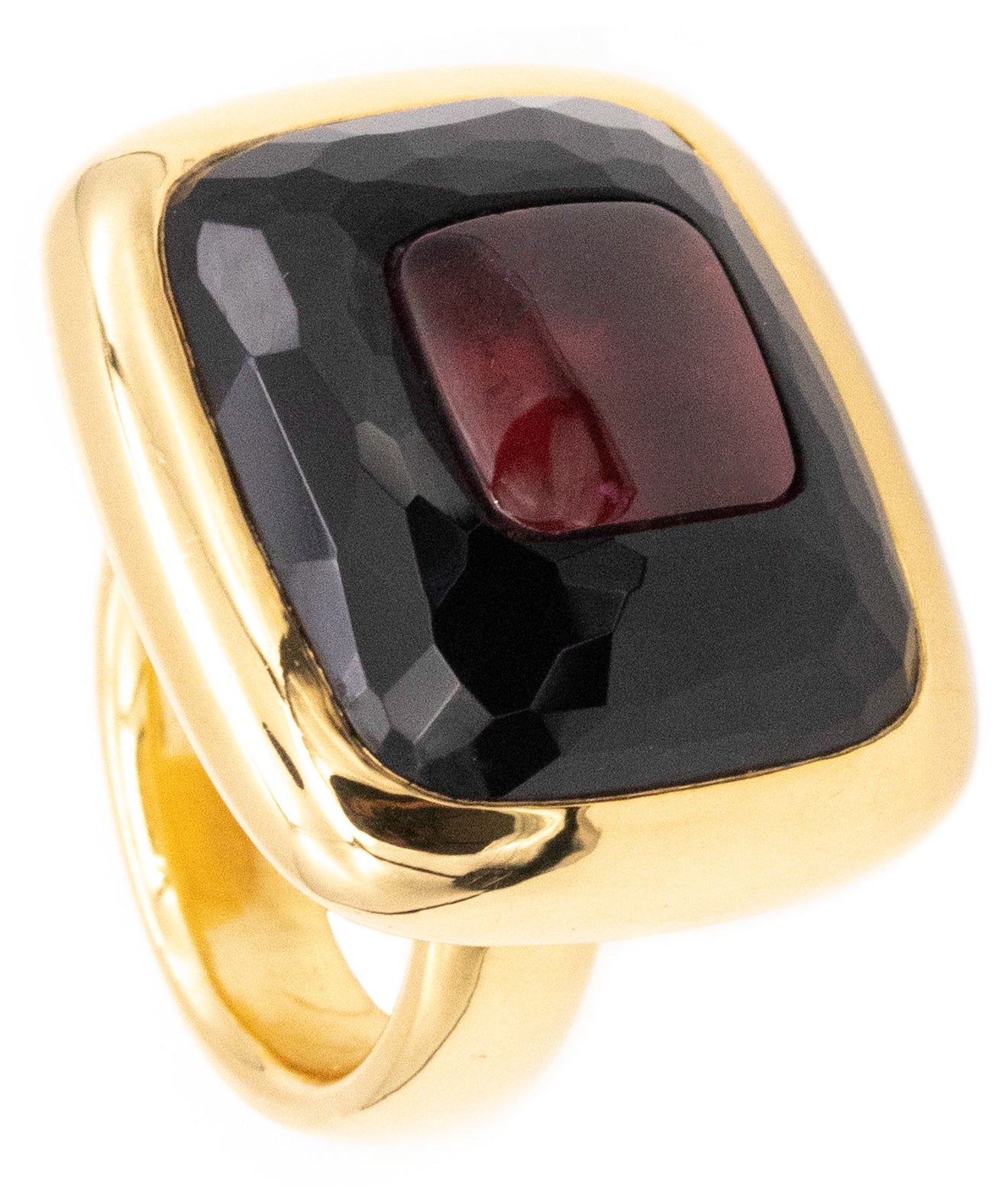 POMELLATO MILAN 18 KT YELLOW GOLD GEOMETRIC OP-ART RING WITH GEMSTONES