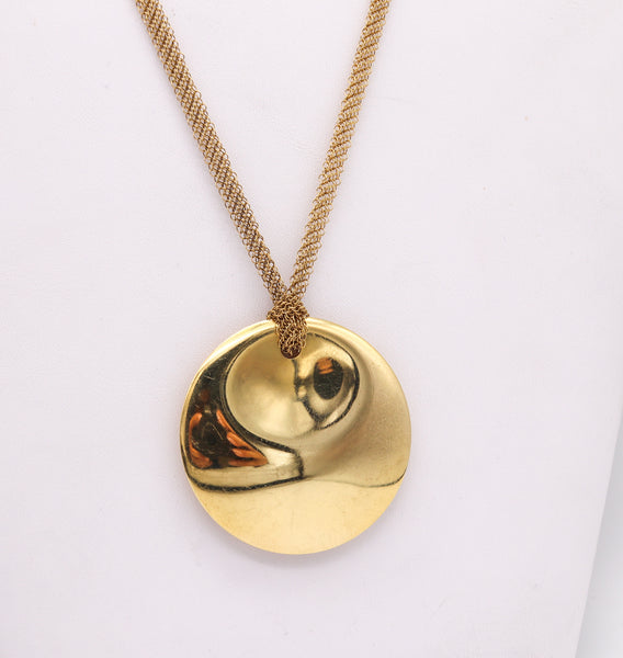 -Tiffany & Co. 1982 Elsa Peretti Round Disc Mesh Necklace in 18Kt Yellow Gold