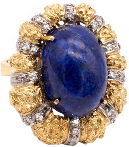 Italian 1960 Mid Century Rare Venetian 18Kt Cocktail Ring With 12.42 Cts In Diamonds And Lapis Lazuli