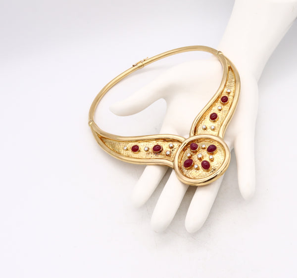Lalaounis Greece Choker Necklace In 18Kt Yellow Gold With 16.67 Cts In Diamonds And Rubies