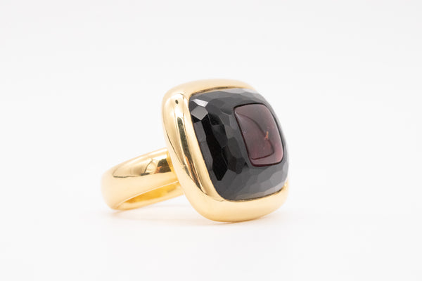 POMELLATO MILAN 18 KT YELLOW GOLD GEOMETRIC OP-ART RING WITH GEMSTONES