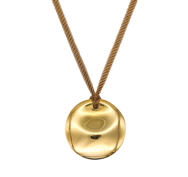-Tiffany & Co. 1982 Elsa Peretti Round Disc Mesh Necklace in 18Kt Yellow Gold