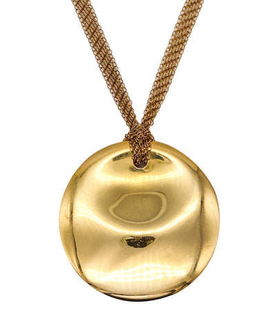 -Tiffany & Co. 1982 Elsa Peretti Round Disc Mesh Necklace in 18Kt Yellow Gold