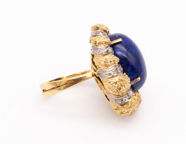 Italian 1960 Mid Century Rare Venetian 18Kt Cocktail Ring With 12.42 Cts In Diamonds And Lapis Lazuli