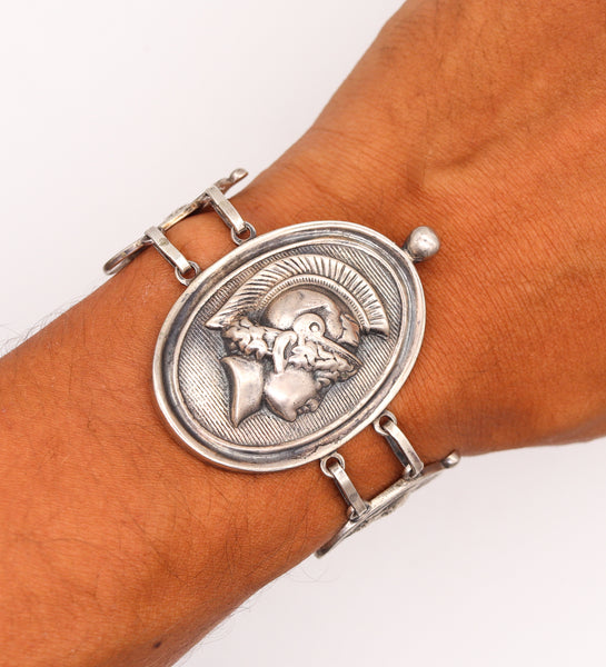 French 1890 Grand Tour Neoclassic Medallion Bracelet in Solid Sterling Silver