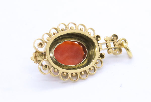 ETRUSCAN RED CORAL MINIATURE CAMEO 18 KT CHARM