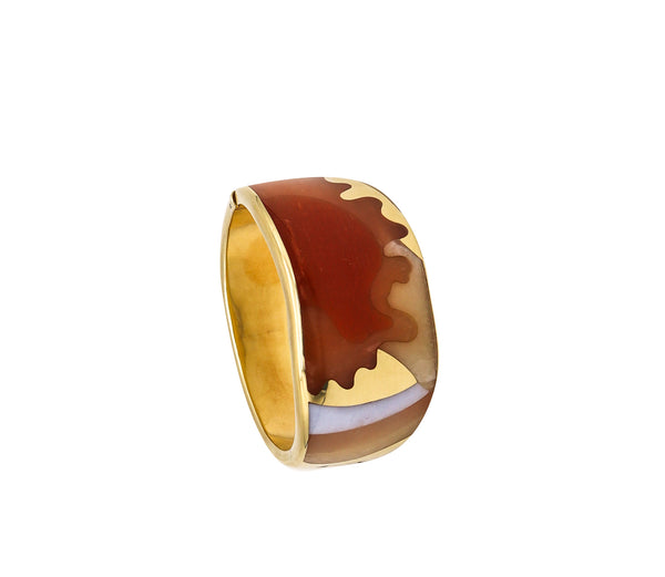 -Tiffany Co 1977 Angela Cummings Abstracts Bangle In 18Kt Gold With Inlaid Agates