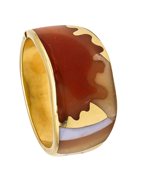 -Tiffany Co 1977 Angela Cummings Abstracts Bangle In 18Kt Gold With Inlaid Agates