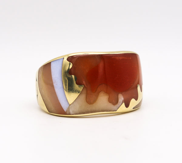 -Tiffany Co 1977 Angela Cummings Abstracts Bangle In 18Kt Gold With Inlaid Agates