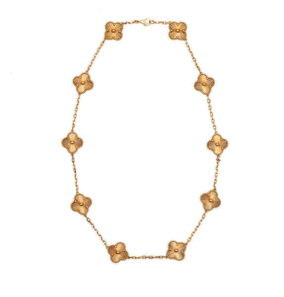 Van Cleef Arpels Vintage Alhambra Guilloche 10 Motifs Necklace In 18Kt Yellow Gold