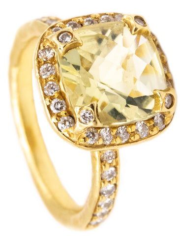 SEIDENGANG 18 KT YELLOW GOLD RING WITH 4.47 Ctw IN DIAMONDS AND LEMON QUARTZ