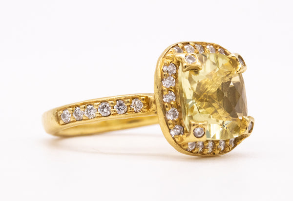 SEIDENGANG 18 KT YELLOW GOLD RING WITH 4.47 Ctw IN DIAMONDS AND LEMON QUARTZ