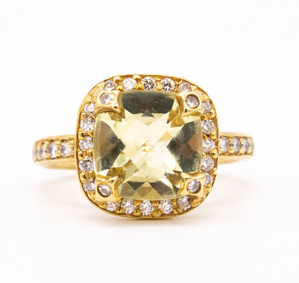 SEIDENGANG 18 KT YELLOW GOLD RING WITH 4.47 Ctw IN DIAMONDS AND LEMON QUARTZ