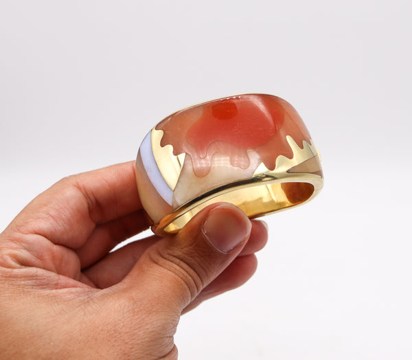 -Tiffany Co 1977 Angela Cummings Abstracts Bangle In 18Kt Gold With Inlaid Agates