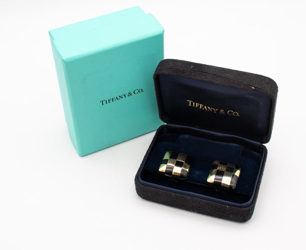 *Tiffany & Co. 1982 by Angela Cummings Checkerboard earrings in 18 kt gold with black jade
