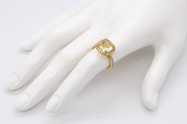 SEIDENGANG 18 KT YELLOW GOLD RING WITH 4.47 Ctw IN DIAMONDS AND LEMON QUARTZ