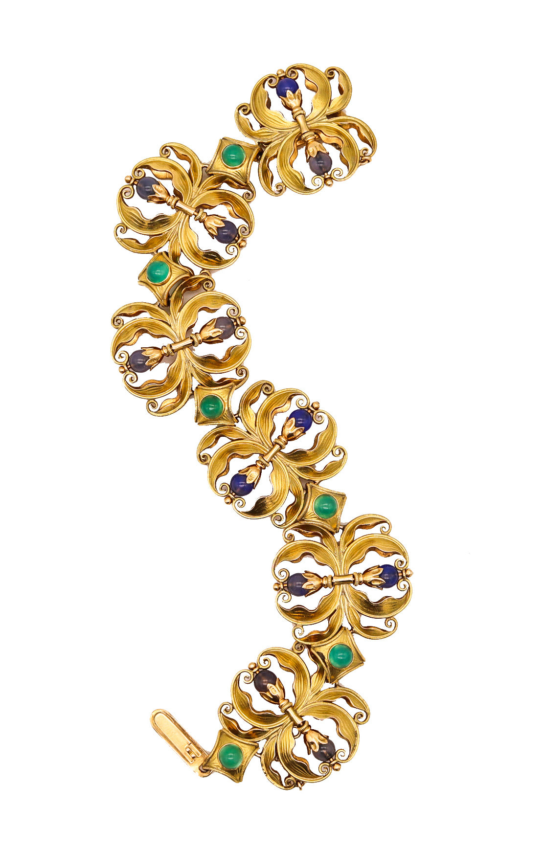 -Austria 1890 Art Nouveau Organic Links Bracelet In 18Kt Gold With Gemstones