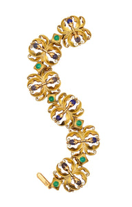 -Austria 1890 Art Nouveau Organic Links Bracelet In 18Kt Gold With Gemstones