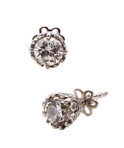 Platinum Art Deco Revival Studs Earrings With 1.29 Cts In Round Diamonds