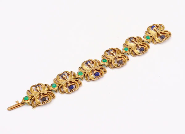 -Austria 1890 Art Nouveau Organic Links Bracelet In 18Kt Gold With Gemstones