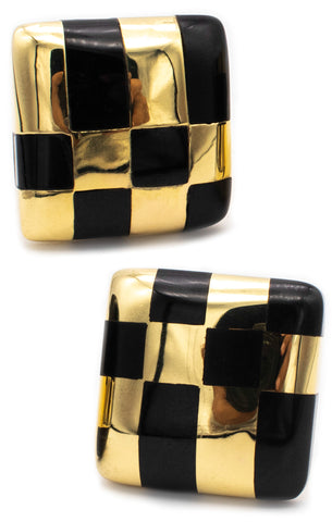 *Tiffany & Co. 1982 by Angela Cummings Checkerboard earrings in 18 kt gold with black jade