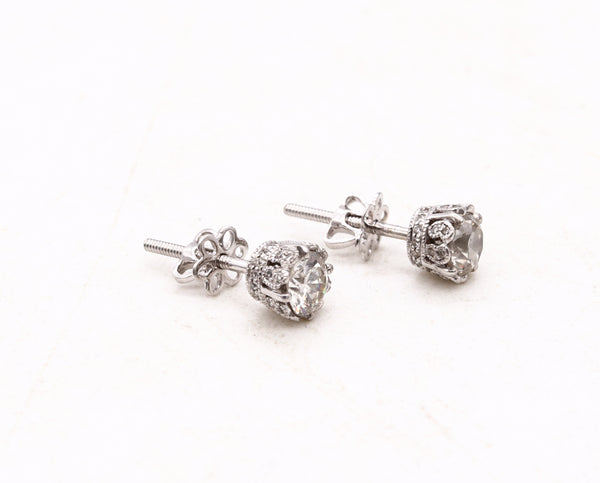 Platinum Art Deco Revival Studs Earrings With 1.29 Cts In Round Diamonds