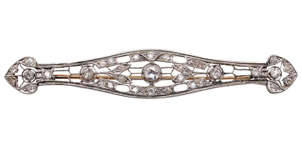 Art Deco 1920 1930 Elongated Classic Brooch In Platinum With 2.38 Ctw In Diamonds