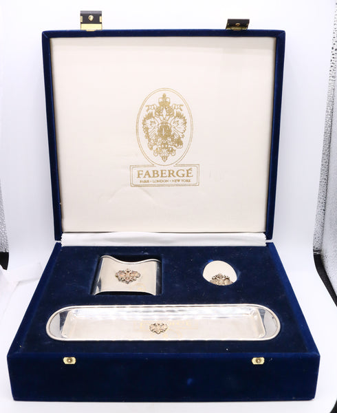 *Faberge vintage presentation Desk set in solid .925 sterling silver with designer's case