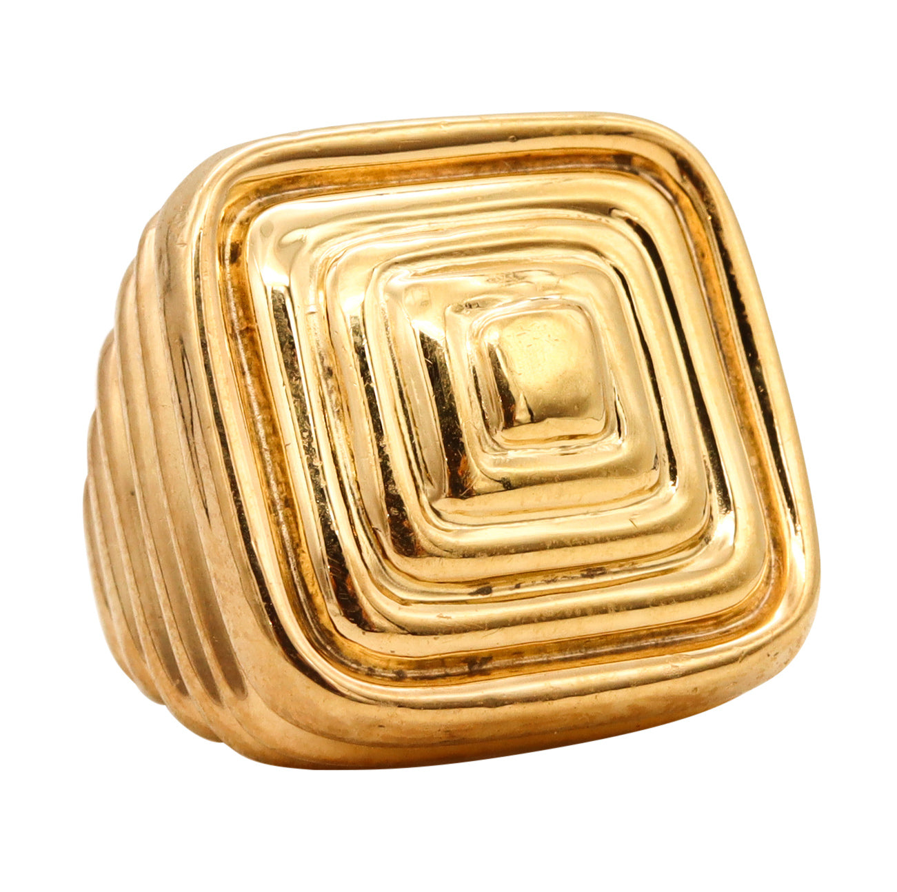 Italian Mid Century 1970 Geometric And Squared Cocktail Bold Ring In Solid 18Kt Yellow Gold