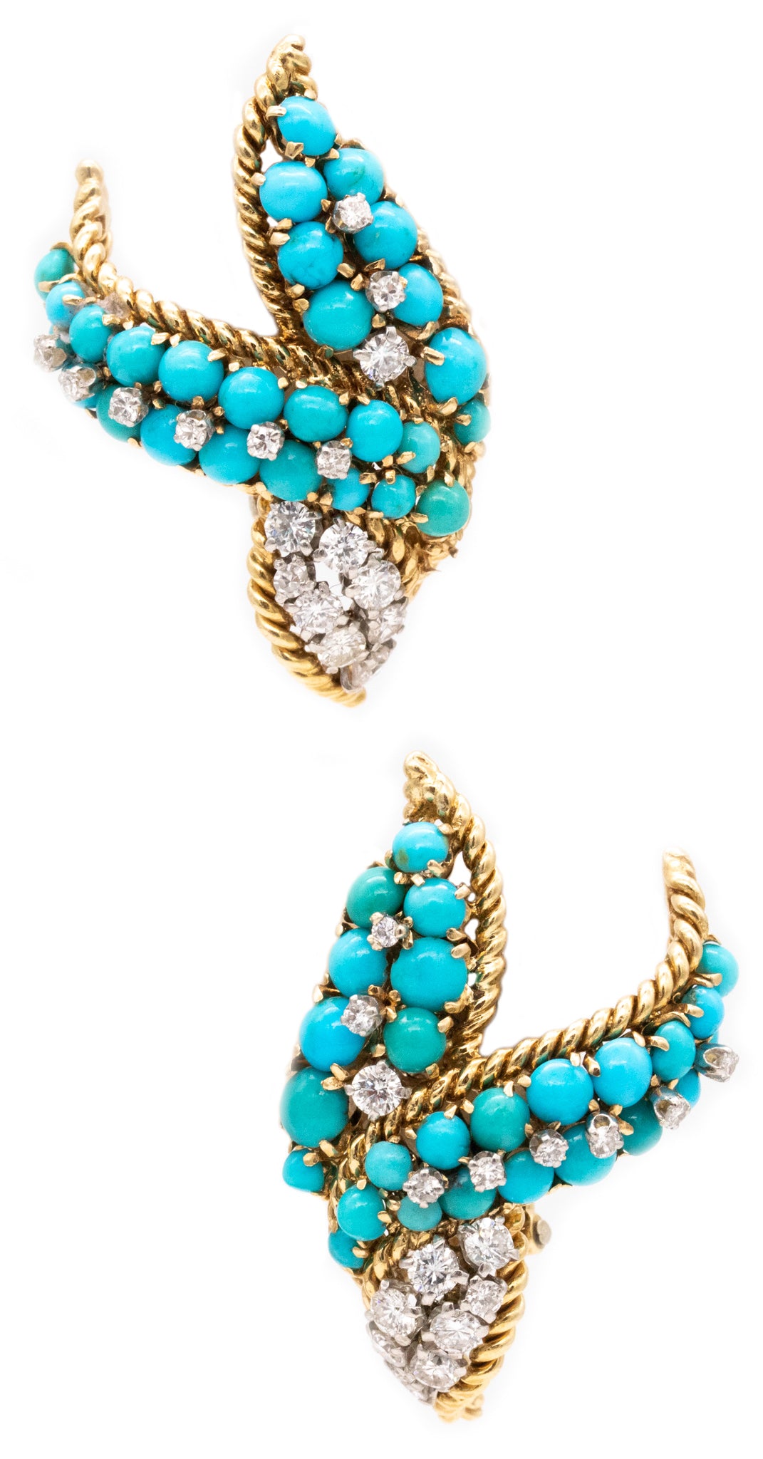 DAVID WEBB 1960'S NEW YORK EARRINGS IN 18 KT WITH 7.29 Ctw IN DIAMONDS & TURQUOISES