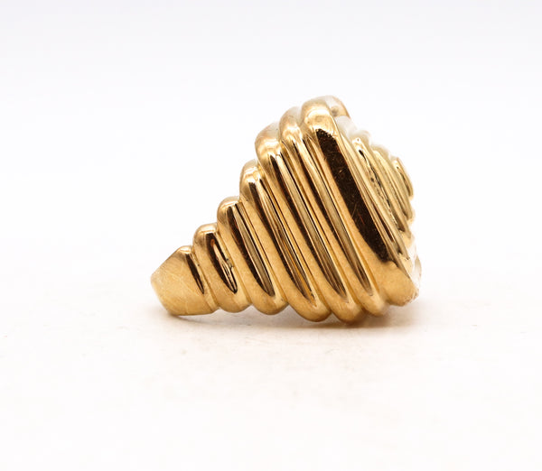 Italian Mid Century 1970 Geometric And Squared Cocktail Bold Ring In Solid 18Kt Yellow Gold