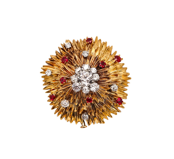 -Van Cleef Arpels 1960 Paris Brooch In 18Kt Gold With 4.64 Cts In Diamonds And Rubies