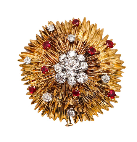 -Van Cleef Arpels 1960 Paris Brooch In 18Kt Gold With 4.64 Cts In Diamonds And Rubies