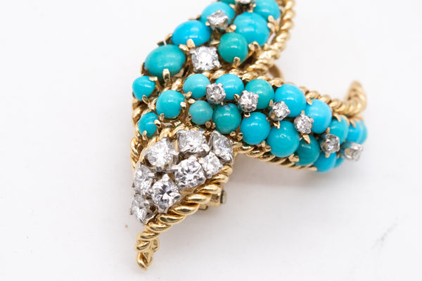 DAVID WEBB 1960'S NEW YORK EARRINGS IN 18 KT WITH 7.29 Ctw IN DIAMONDS & TURQUOISES