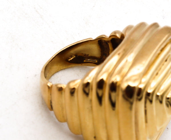 Italian Mid Century 1970 Geometric And Squared Cocktail Bold Ring In Solid 18Kt Yellow Gold