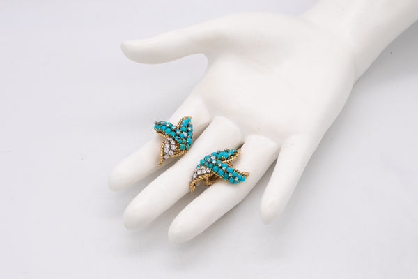 DAVID WEBB 1960'S NEW YORK EARRINGS IN 18 KT WITH 7.29 Ctw IN DIAMONDS & TURQUOISES