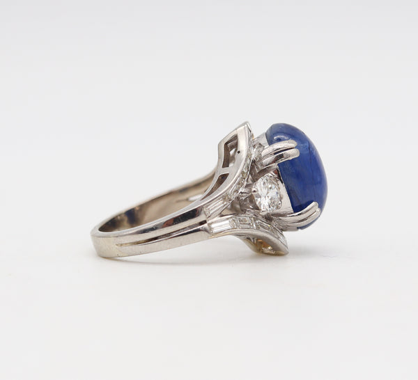 (S)-Gia Certified Art Deco 1930 Platinum Ring With 10.58 Ctw in Burma Sapphire & Diamonds