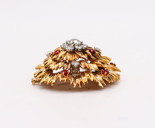 -Van Cleef Arpels 1960 Paris Brooch In 18Kt Gold With 4.64 Cts In Diamonds And Rubies