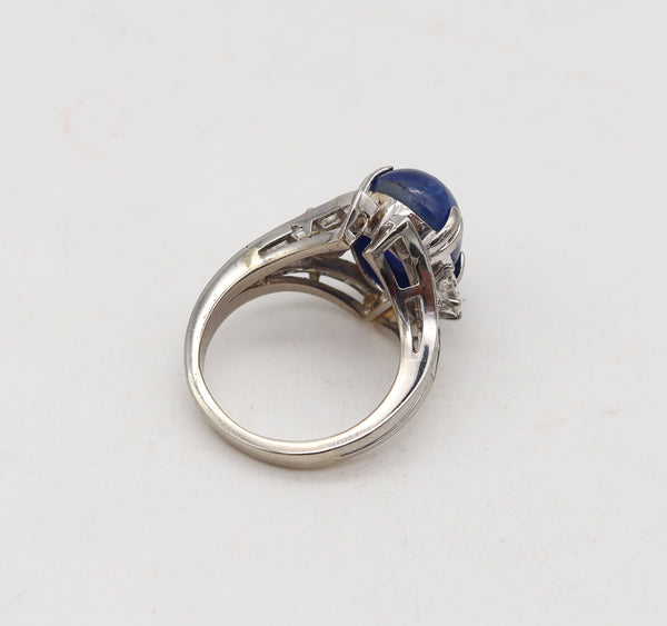 (S)-Gia Certified Art Deco 1930 Platinum Ring With 10.58 Ctw in Burma Sapphire & Diamonds