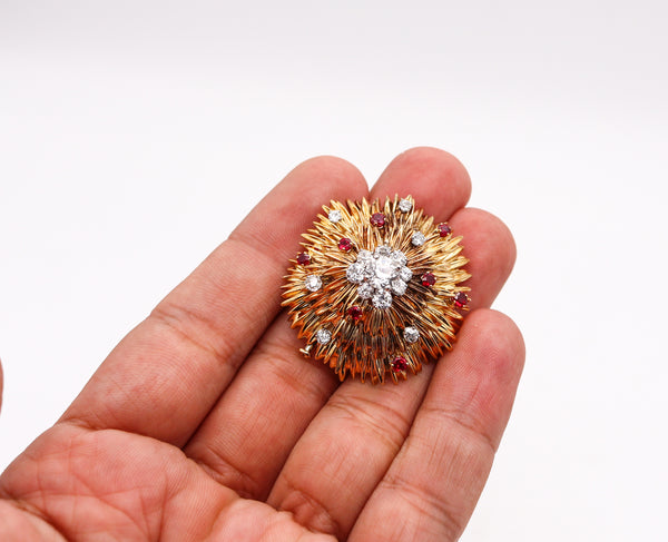 -Van Cleef Arpels 1960 Paris Brooch In 18Kt Gold With 4.64 Cts In Diamonds And Rubies
