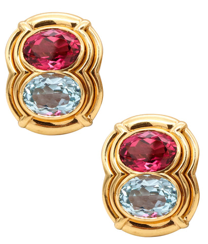 *Bvlgari Roma Doppio clips-earrings in 18 kt yellow Gold with 14.22 Cts in Tourmaline and topaz