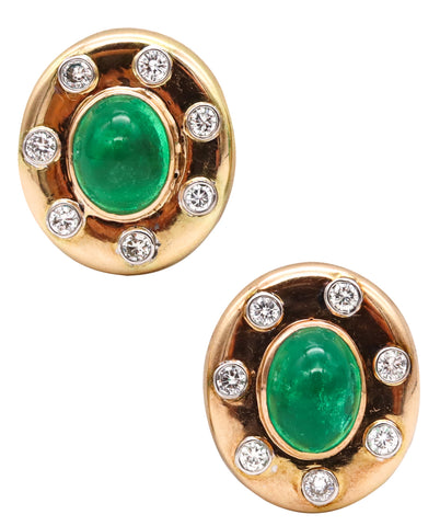 *Fred of Paris jeweled clips-earrings in 18 kt yellow gold with 13.96 Cts in Emeralds and diamonds