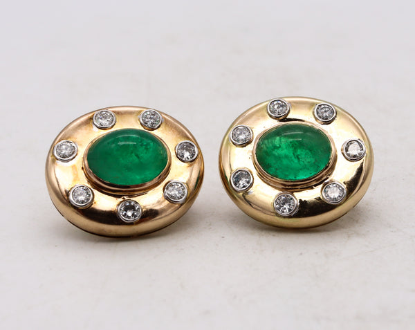 *Fred of Paris jeweled clips-earrings in 18 kt yellow gold with 13.96 Cts in Emeralds and diamonds