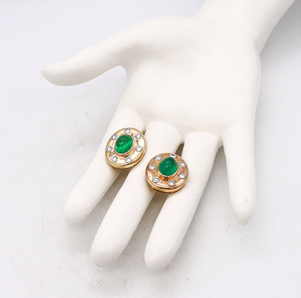 *Fred of Paris jeweled clips-earrings in 18 kt yellow gold with 13.96 Cts in Emeralds and diamonds