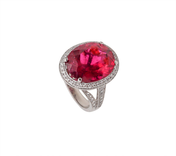 (S)Gia Certified Cocktail Ring in 18Kt Gold With 10.36 Ctw In Diamonds And Rubellite Tourmaline