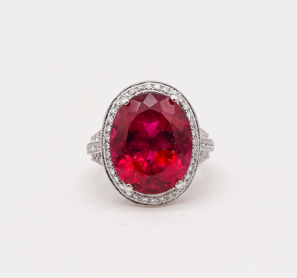 (S)Gia Certified Cocktail Ring in 18Kt Gold With 10.36 Ctw In Diamonds And Rubellite Tourmaline