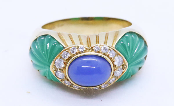 CARTIER PARIS 18 KT YELLOW GOLD RING WITH CHALCEDONY CHRYSOPRASE & DIAMONDS