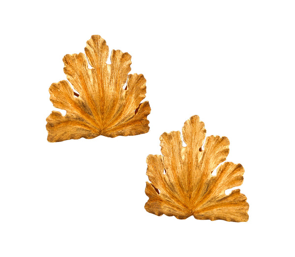 -Mario Buccellati 1970 Oversized Leafs Clips Earrings In Textured 18Kt Yellow Gold